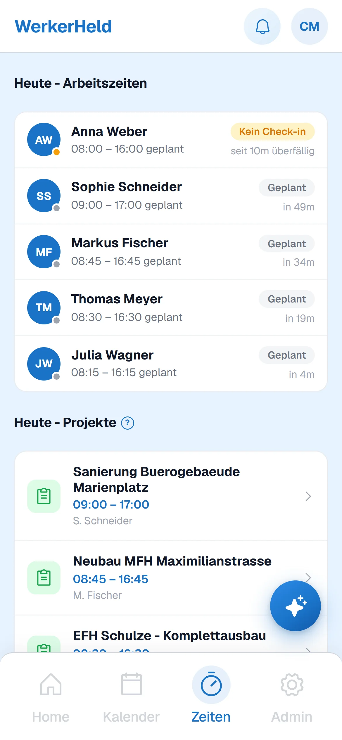 WerkerHeld Zeiterfassung auf dem Handy